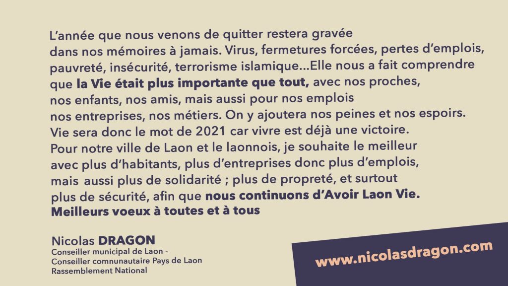 Les VOEUX de Nicolas DRAGON pour 2021 à Laon
